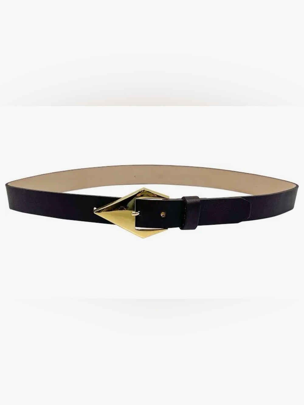 Streets Ahead Maeve Black Italian Leather Belt, Gold Geometric Buckle sz small